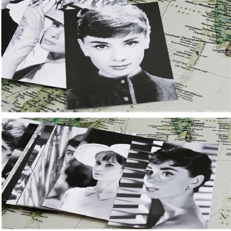 Postal de Audrey Hepburn, tarjeta de felicitación, tarjeta de deseos, regalo de moda, lote de 30 hojas