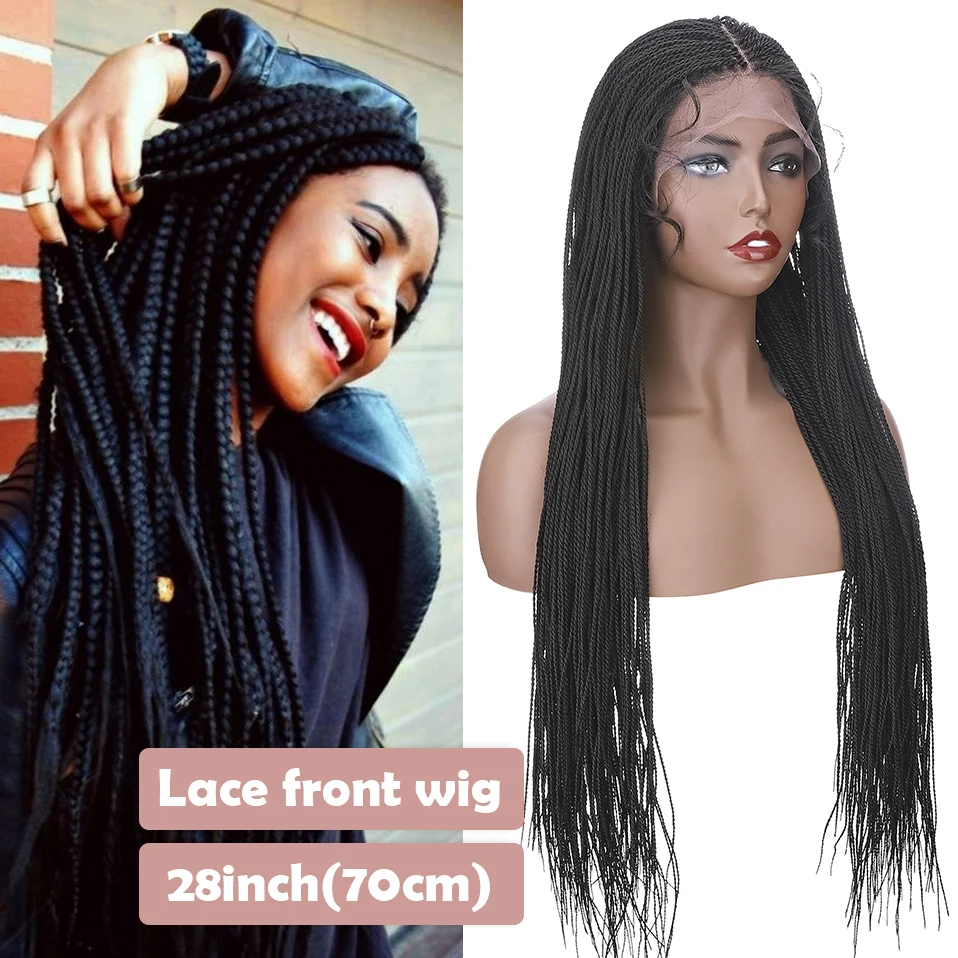 S-noilite Synthetic 30inch Ombre Middle Part Senegalese Twist Braided Wig Long Black Lace Front Braiding Hair Wig With Baby Hair