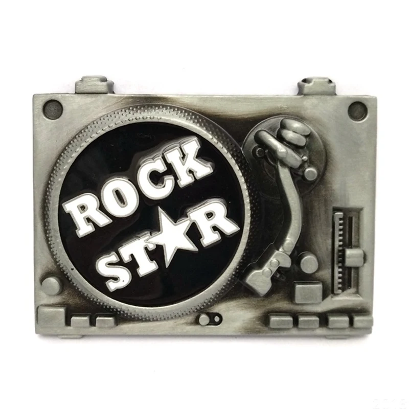 

ROCK STAR DJ Music Turntables Antique Silver Metal Belt Buckles for Men Country Big DIY Western Cowboy Accessories Special Gifts