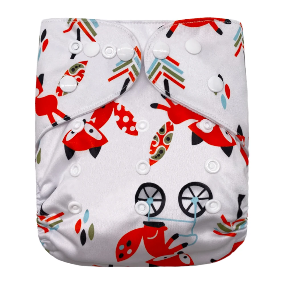 Goodbum Washable Bear Printed Cloth Diaper Double Row Snaps Cloth Nappy For 3-15KG Baby Diaper