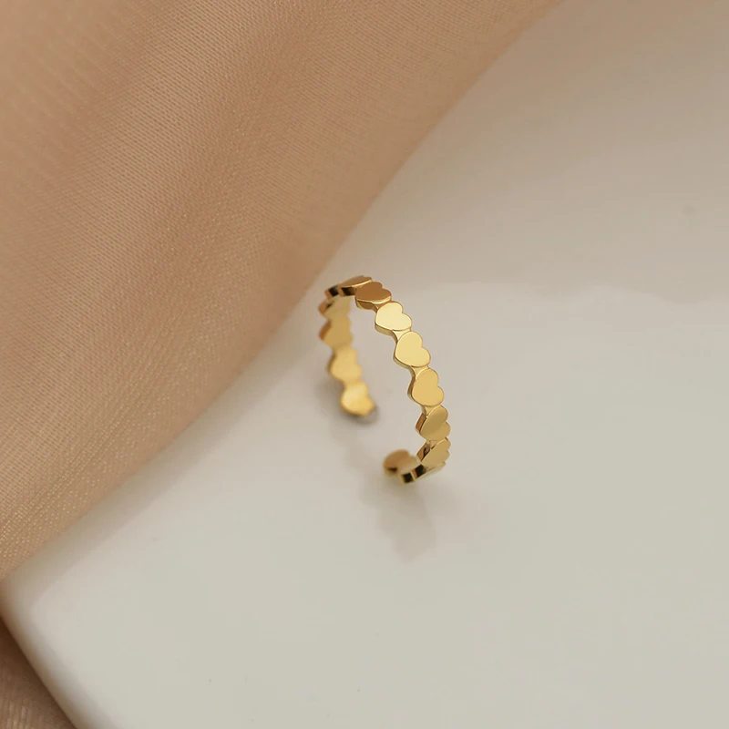 Letdiffery Elegant Stainless Steel Women Rings Heart Star Geometric Shape Adjustable Ring Vintage Jewelry Birthday Gifts