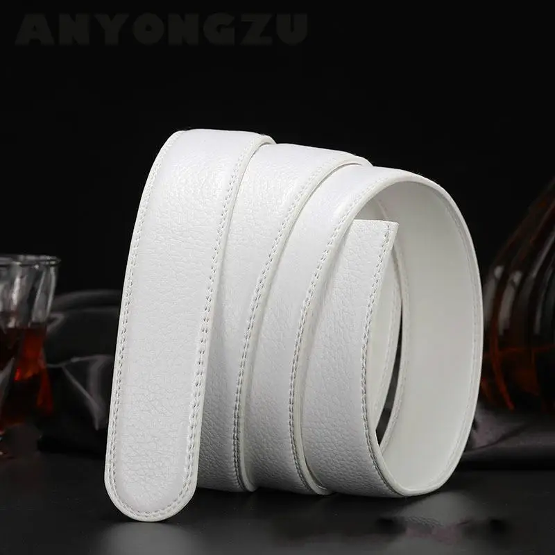 No buckle auto belt  business belt White Double sided  Two layer Cow 115 120 125 130CM Pair with white pants Luxury