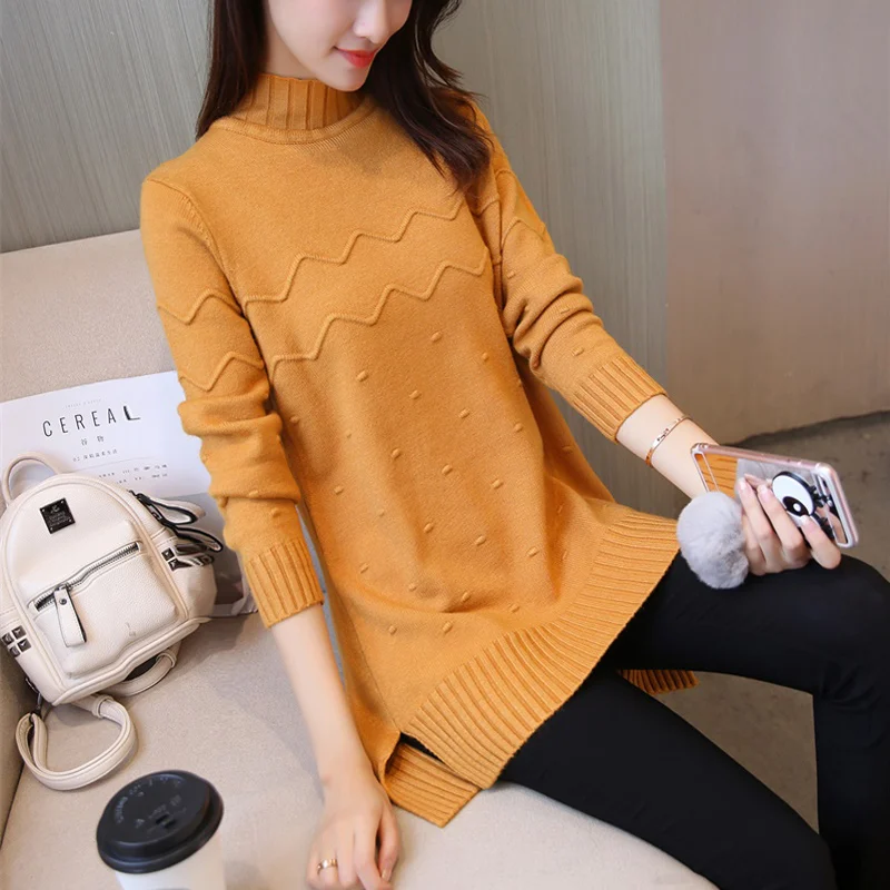 Korean Pullover knit Sweater Women 2025 New Autumn winter Mid-length Half high collar Loose Shirt Thick Solid Sweaters Female