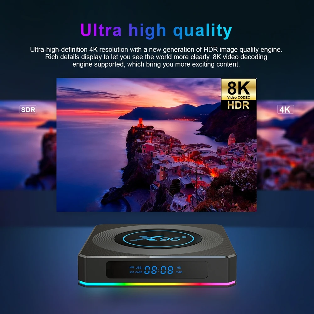 Android 11 TV CAIXA X96 X4 Amlogic S905X4 4G RAM 64G ROM 4K Youtube RGB Luz 1000M LAN 5G DUAL WIFI USB3.0 AV1 8K Media Player