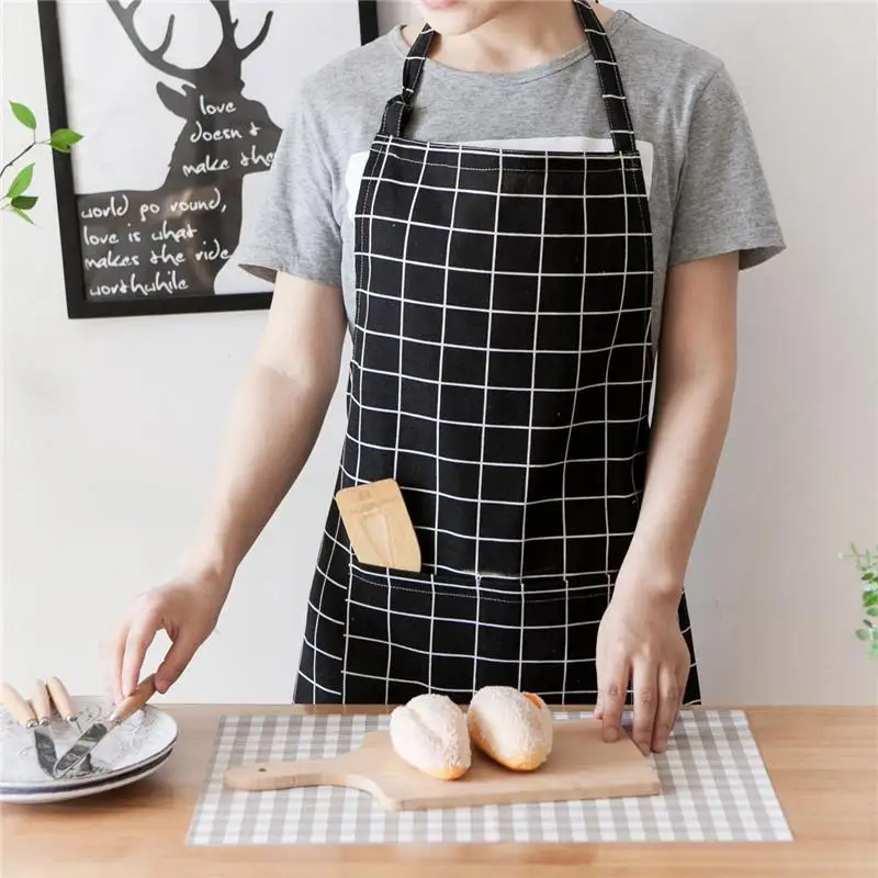 1 Pcs Plaids Tree Apron Cotton Linen Bird Woman Adult Bibs Home Cooking Baking Coffee Shop Cleaning Aprons Kitchen Accessory