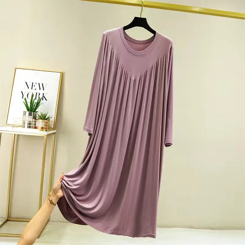 Casual Large Size Modal Cotton Nightgowns For Women Loose Long Sleeve Nightshirt Female Autumn Winter Spring Home Dresses