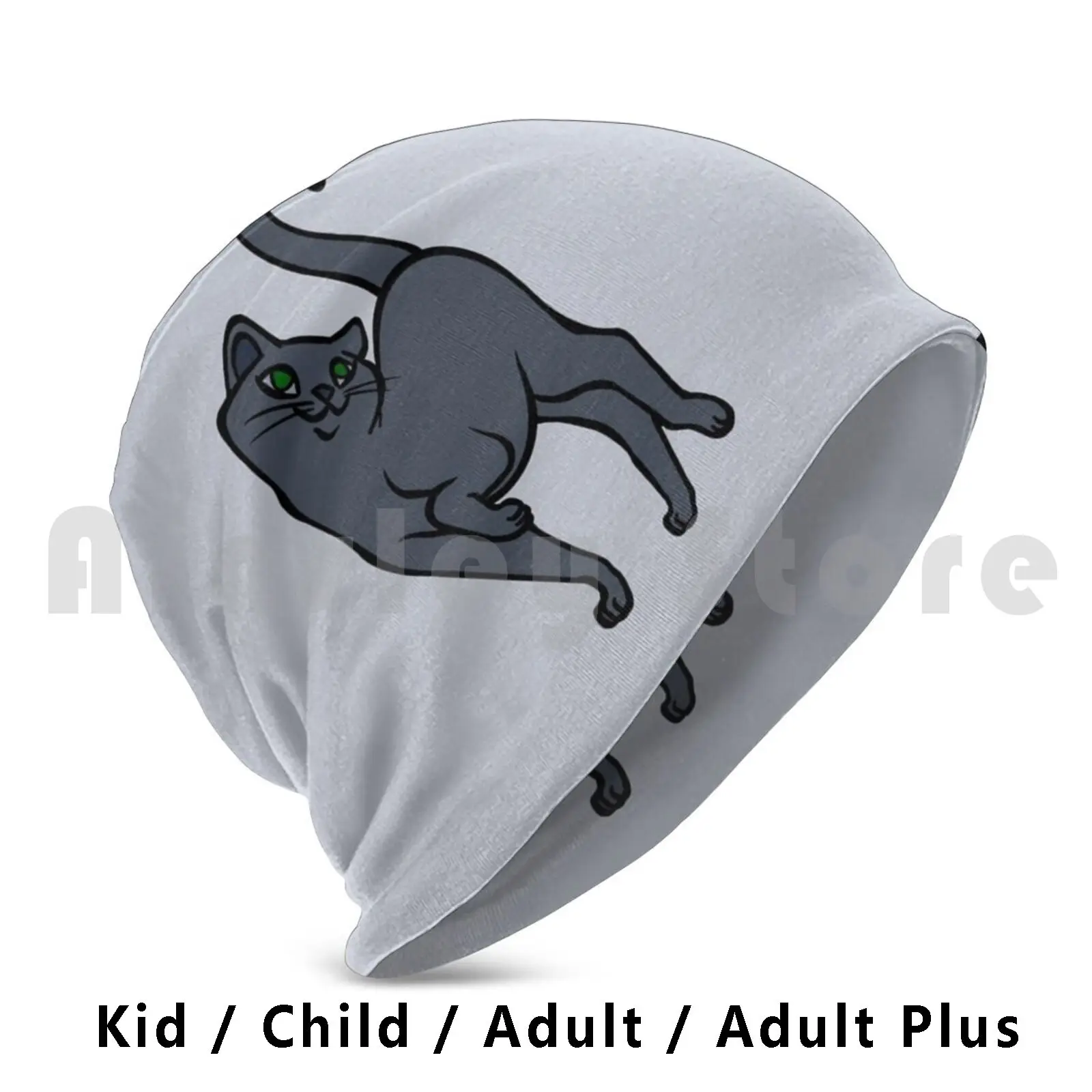 Begging For Pettings-- Russian Blue Style Beanies Pullover Cap Comfortable Gray Cat Grey Cat Smoke Smoky Gray Smoky