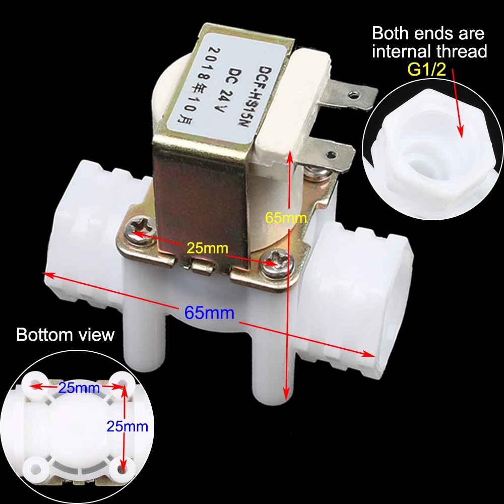 

Quarter 4" internal thread plastic solenoid valve DN15 G1/2 internal thread DC12VDC24VAC220V Normally closed with pressure