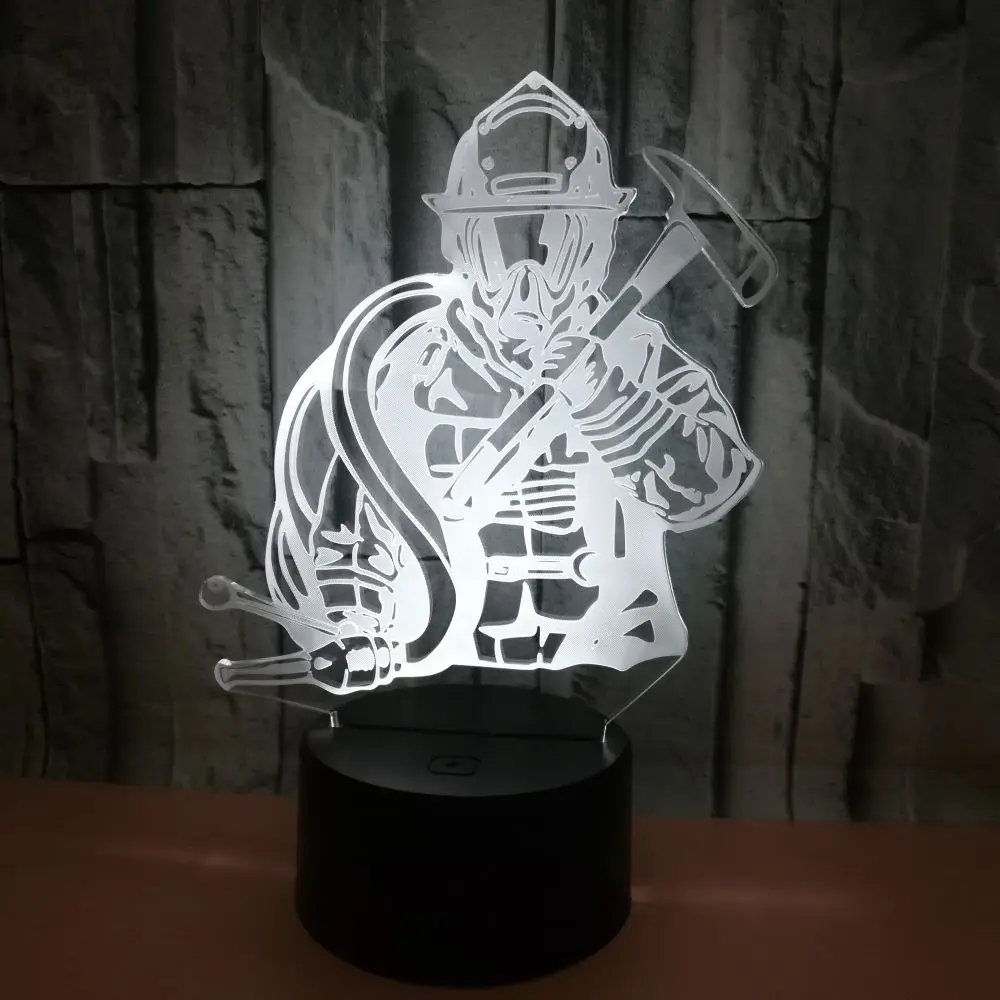 Fireman 3D LED Modeling USB Night Lights Creative Firefighter Table Lamp Home Decor 7 Colors Changing Sleep Lighting Gifts