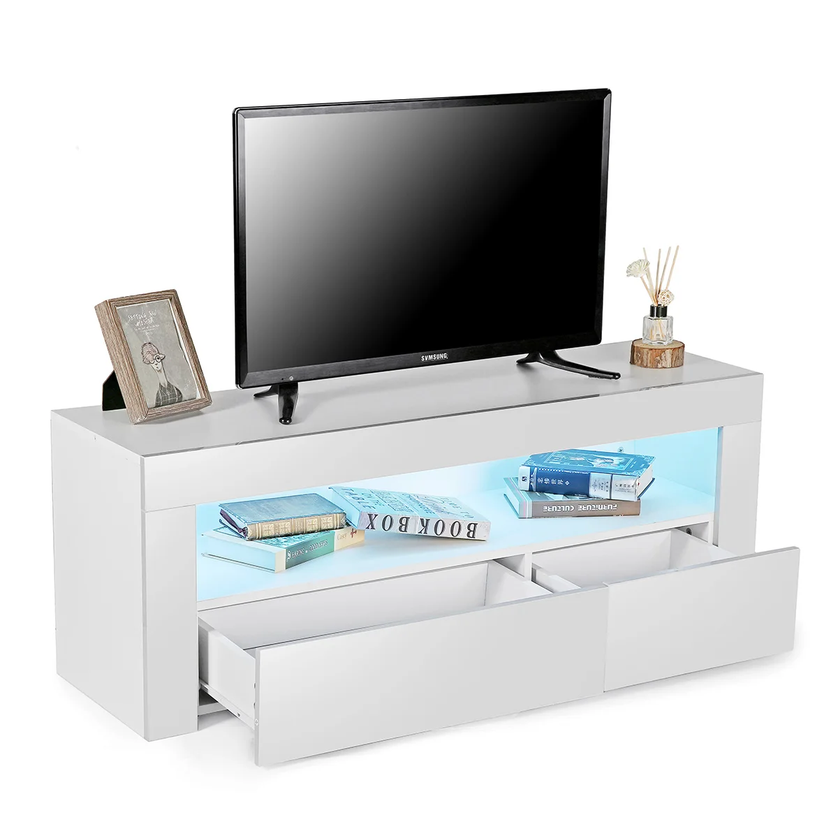 Soportes de TV modernos de 47 pulgadas, Unidad de Soporte con cajones LED, armario de pie para televisión, sala de estar, mueble de almacenamiento para Monitor de TV