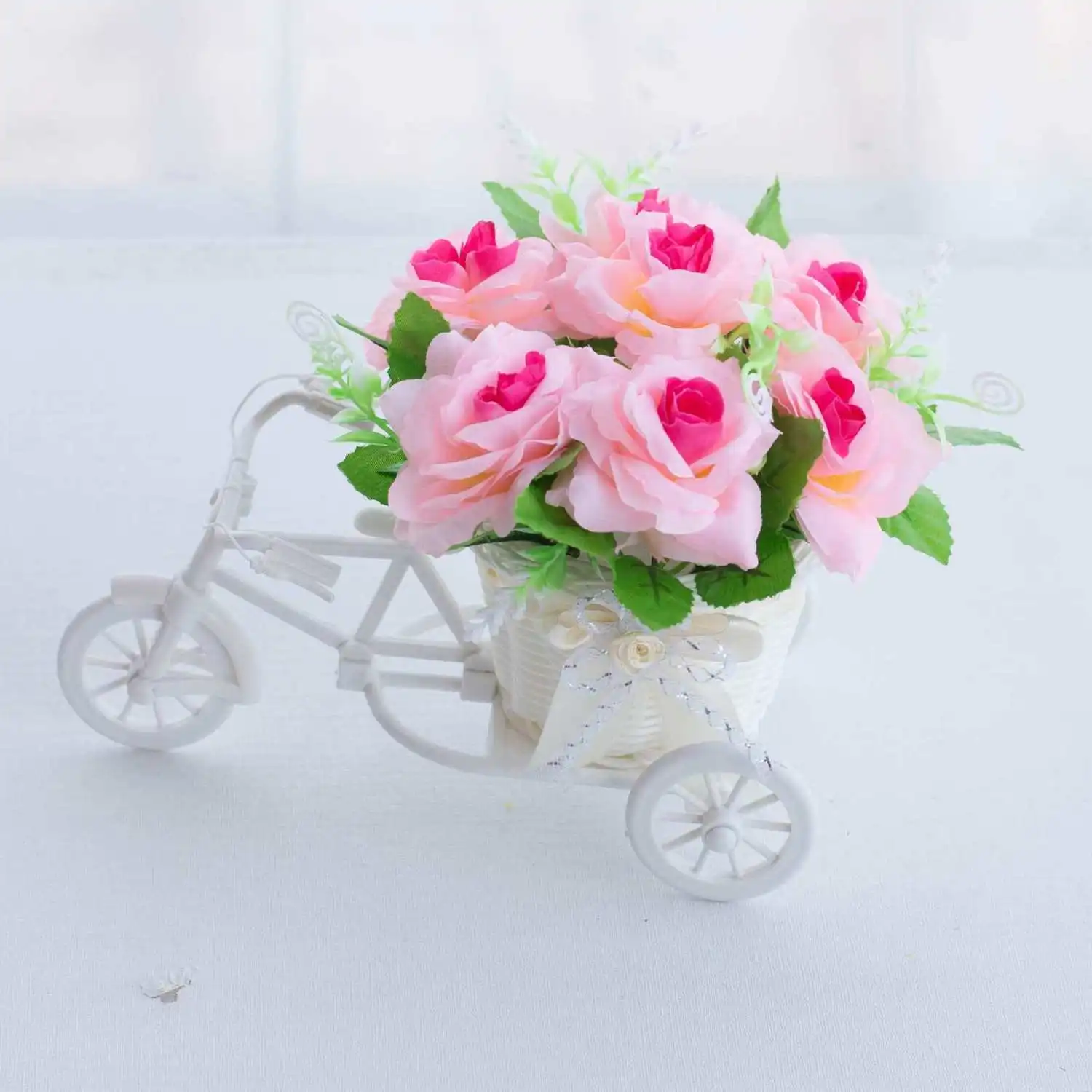 Artificial flower+bicycle flower basket Ornament,fake azalea,rose,Peony Flower,pastoral Home Room Decoration,Wedding Dercoration