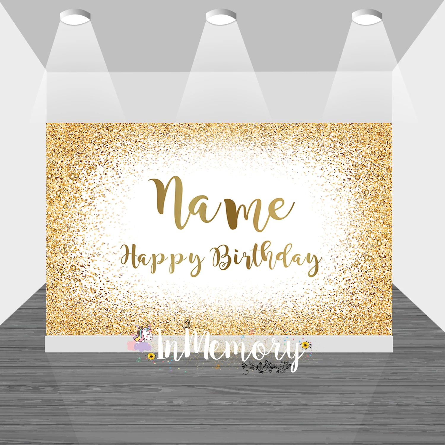 

Personalize Gold Glitter Birthday Backdrop Customize Background for Photocall Wedding Bridal Shower Shiny Dots Photo Studio