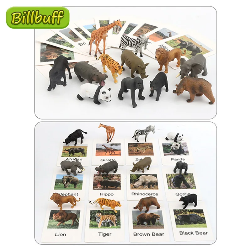 24pcs Simulation Ocean Wild Animal Giraffe Monkey Zoo Solid Model Figures Early Card Educational Toy for children Christmas gift