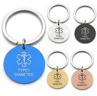Stainless Steel Star of Life Diabetic Warning Pendant Type 1 Diabetes Type 2 Diabetes Round Tag Keychain Keyring