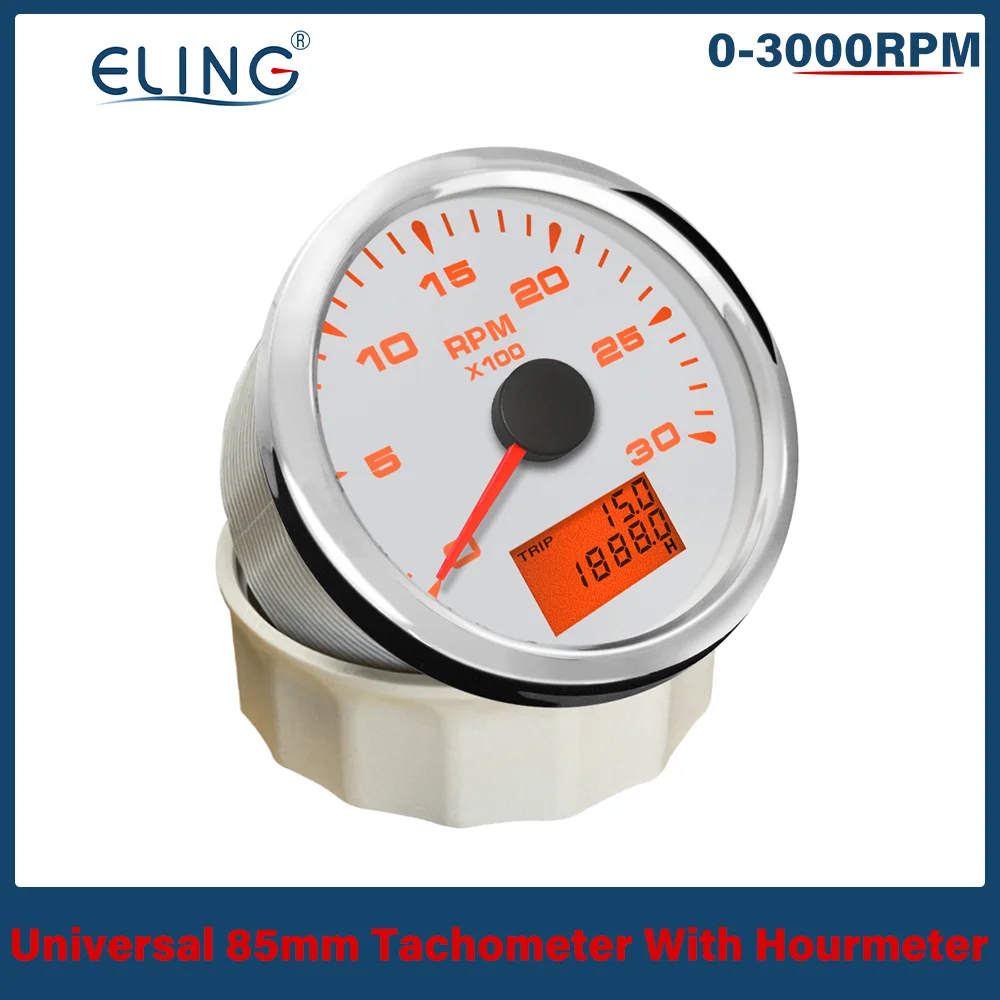 ELING 85mm 8 Colors Backlight Waterproof Tachometer Gauge With Hour Meter 3K 4K 6K 8KRPM REV Counter