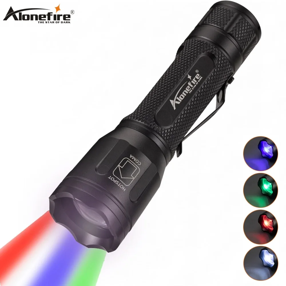 Alonefire X32 4 in 1 MultiColor flashlight Zoomable with White Blue Green Red Multi-Functional Tactical torch for Hunting Fishin