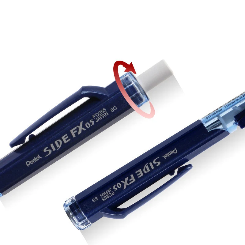 Pentel-lápiz automático japonés PD255, lápiz de presión lateral móvil de 0,5mm, cabezal de borrador, retráctil, cómodo, papelería escolar, 1 unidad