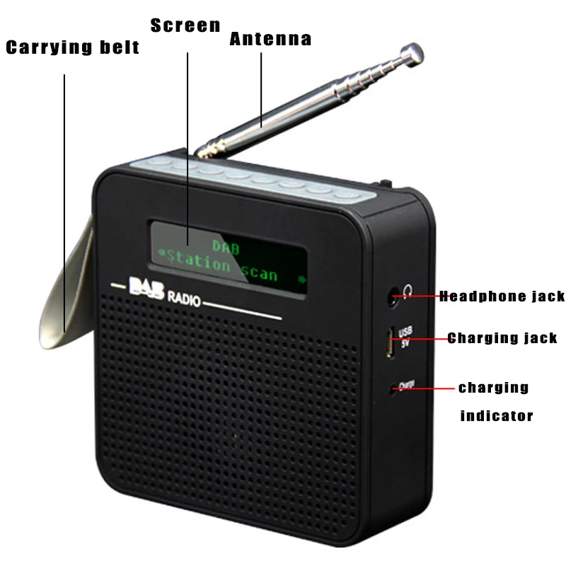 Portable DAB/DAB+ Radio LCD Display Automatic Tuning Mini Receiver Automatic Storage of 20 Radio Stations with Bluetooth