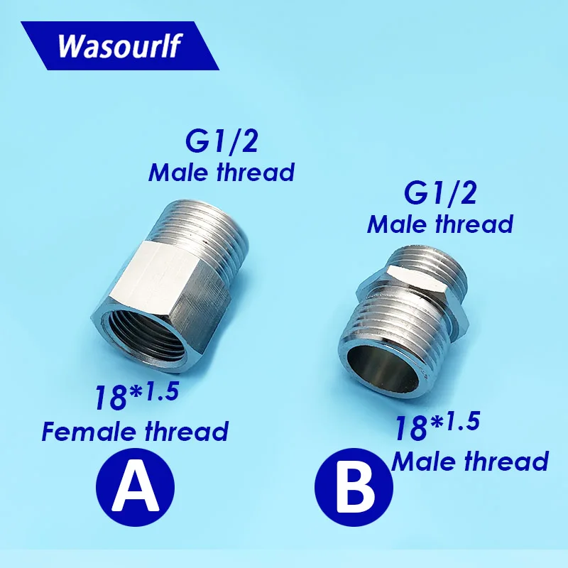 WASOURLF Adapter 1/2  18*1.5 Female Thread To Male Thread Brass Connector Chrome For Kitchen Sink Pipe Hose Toilet Accessories