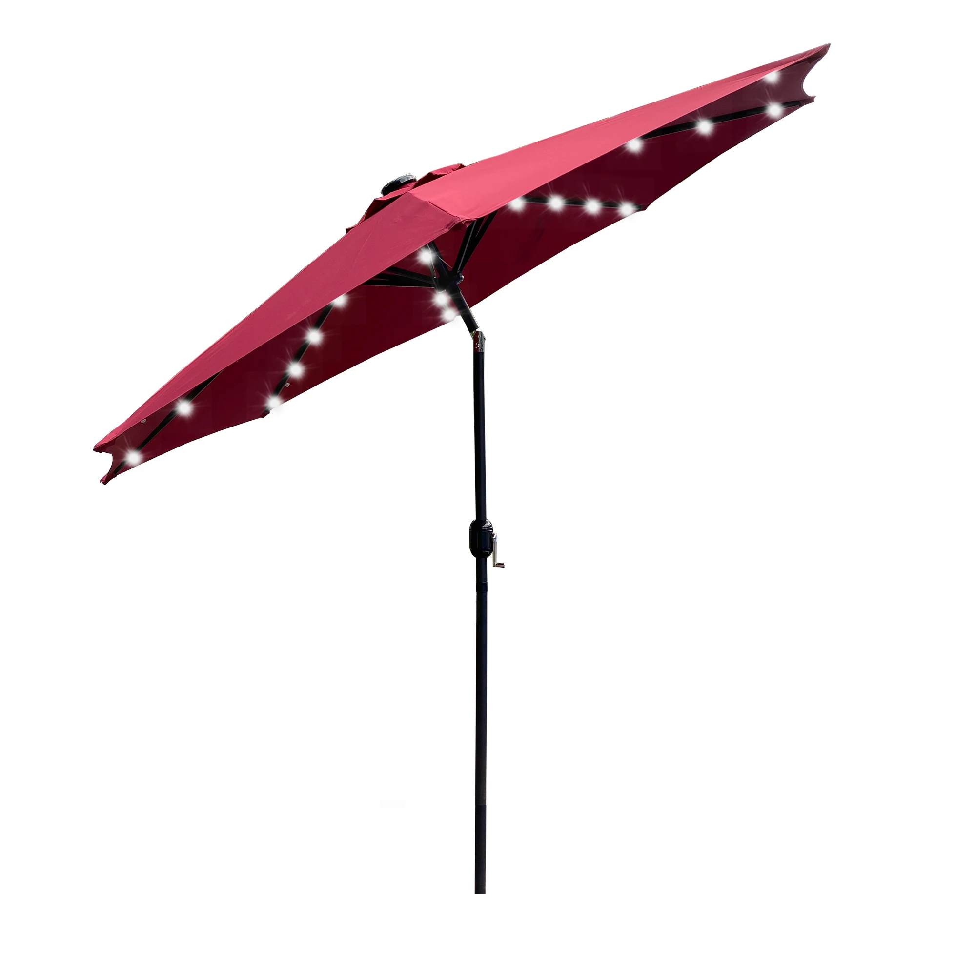 9Ft Patio Umbrella Outdoor Solar Powered Aluminum Polyester 32 LED Lighted Umbrella with Tilt and Crank for Garden Deck Backyard