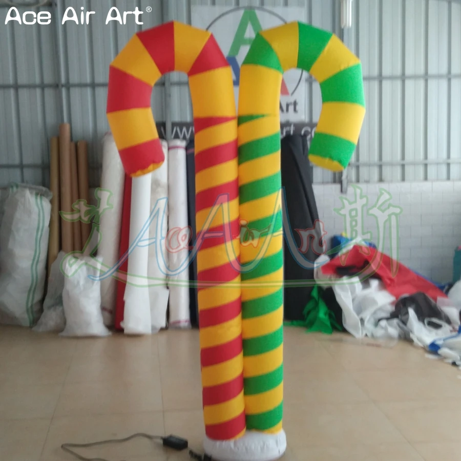 New Designed Christmas Decor Inflatable Candy Cane Combination of 2 Candies with Base Fan Free Standing for Sale