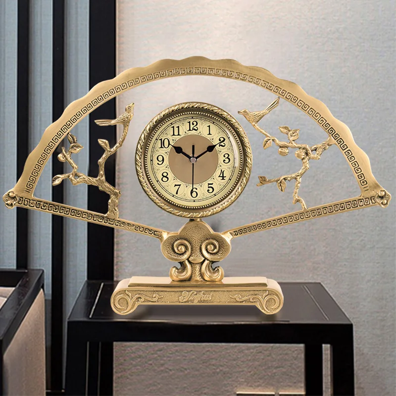 New Chinese Style Brass Desk Clock Home Living Room Table Clocks Villa Study Room Classical Desktop Decorate Sitting Clock