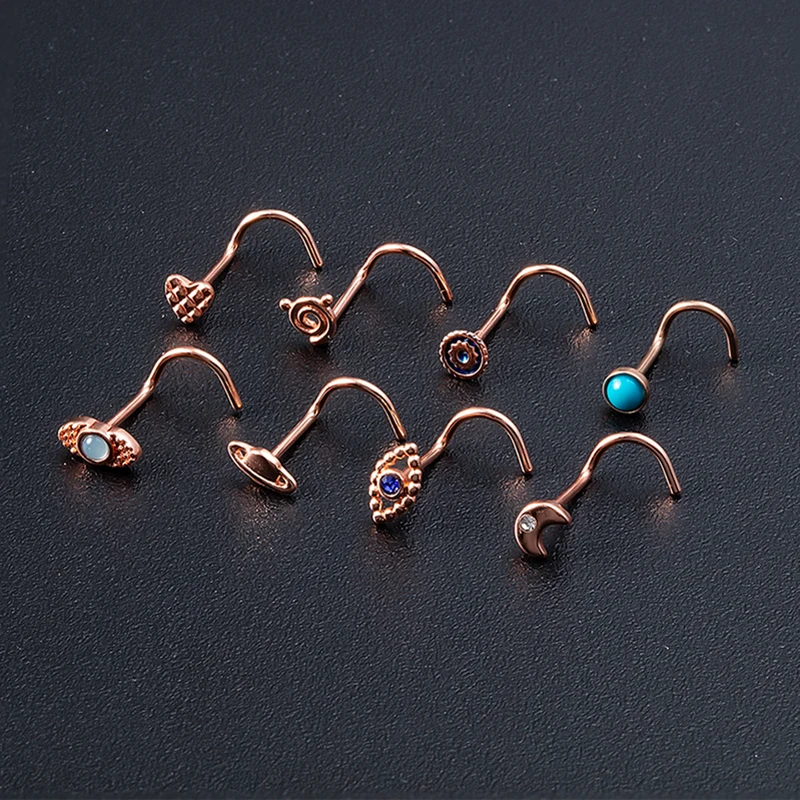 1PCS Fashion Nose Piercing rings 20G Steel Bar Nostril Nose Septum 5-Shape Screws Nose Studs Delicate Piercing Jewelry In Nose