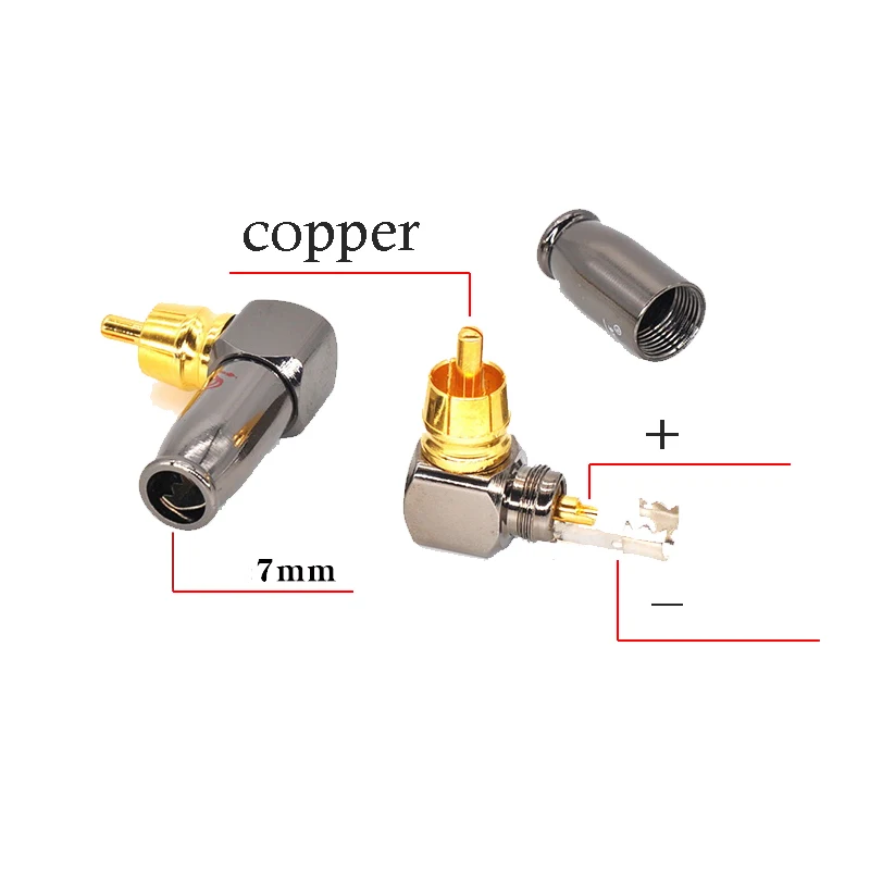 L Type 24K Gold RCA Plug For Audio amplifier Speaker cable Connector Lockable Adjustable Audio Rca Male plug socket