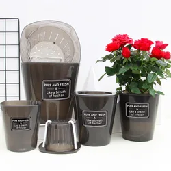 2 Layer Self Watering Round Plant Pot With Cotton Rope Flower Plante Water Container Desktop garden flower pot decoration