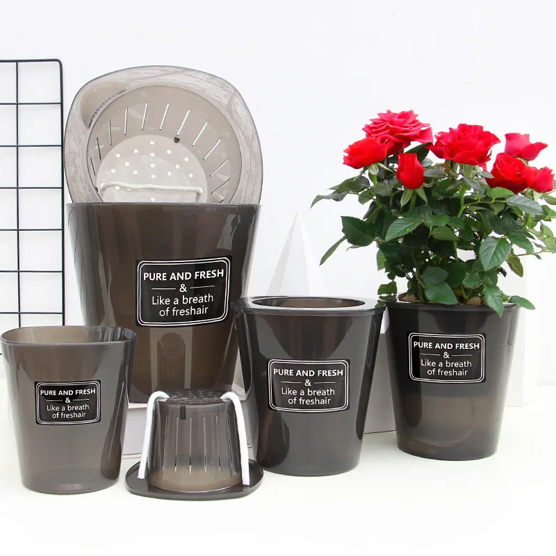 2 Layer Self Watering Round Plant Pot With Cotton Rope Flower Plante Water Container Desktop garden flower pot decoration