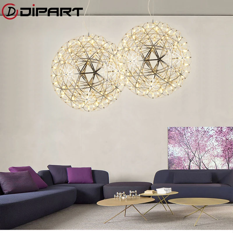 Modern Nordic  Circle Firework LED Pendant Lights Chandeliers Lighting Stainless Steel Spark Ball Hanging Lamp For Hotel Hall