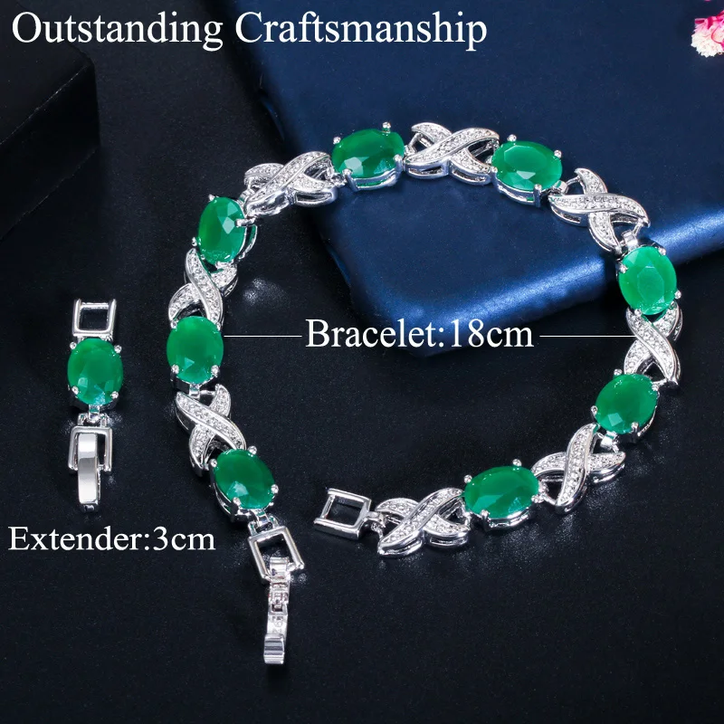 CWWZircons 2022 New Trendy Jewelry Elegant X Cross Oval Green CZ Crystal Ladies Party Tennis Bracelet with Extender CB210