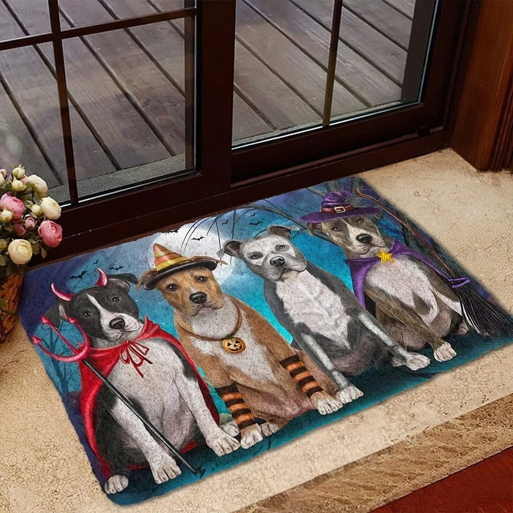 

CLOOCL 3D Graphic Halloween Doormat Animals Dogs American Staffordshire Dog House Doormat Absorbent Mat Floor DoorMat Non-Slip