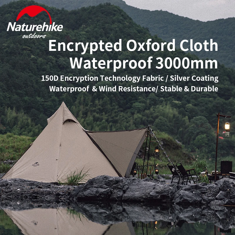 Naturehike Pyramid Tourist Tent 3-4 People Fishing Tent 150D Oxford Cloth Outdoor Camping Waterproof Indian Tent with Snow Skirt