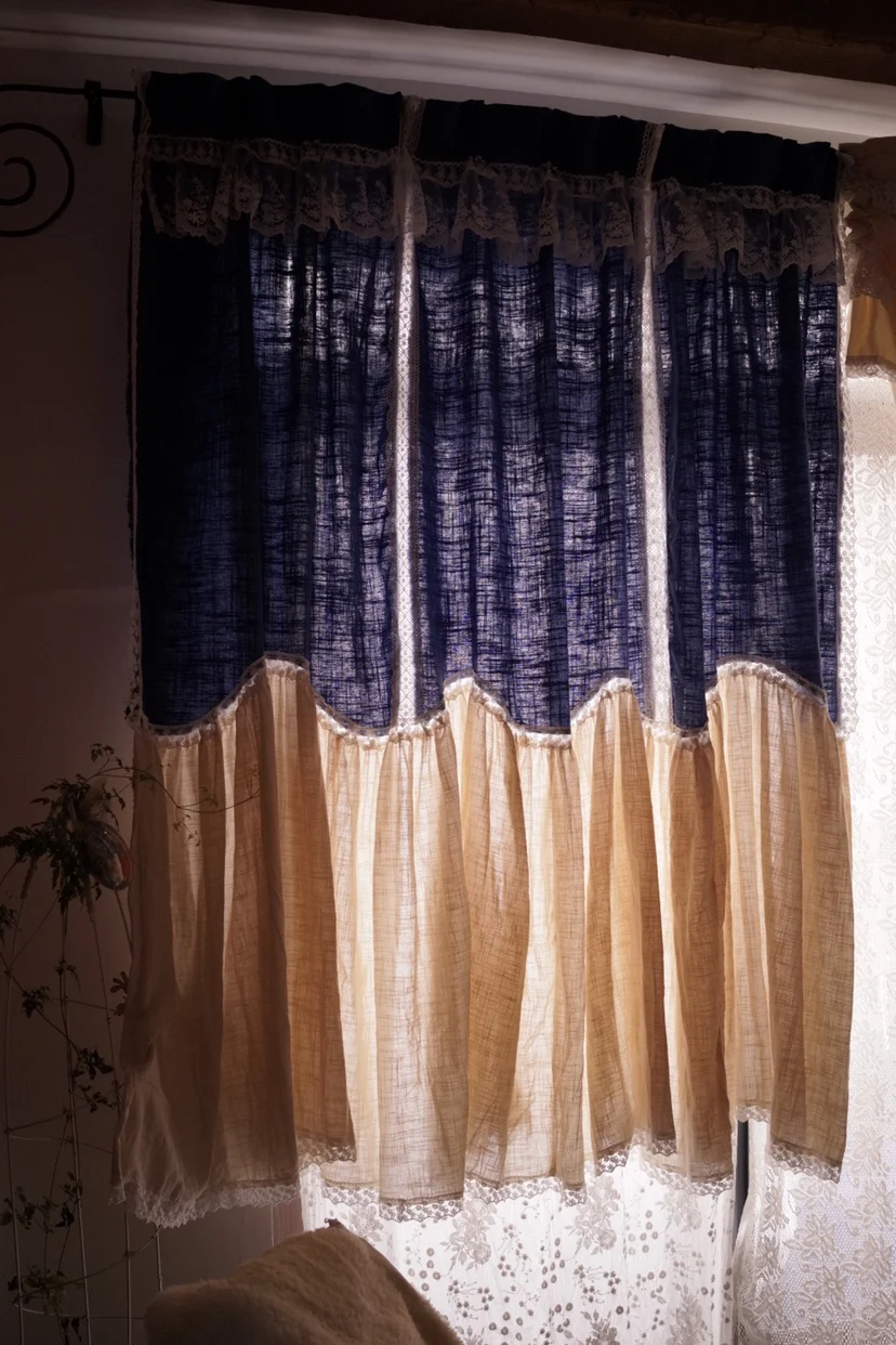 Brand Designer Curtains French American Country Style Linen Splicing Window Treatments Retro Ocean Blue Customize Window Drapes