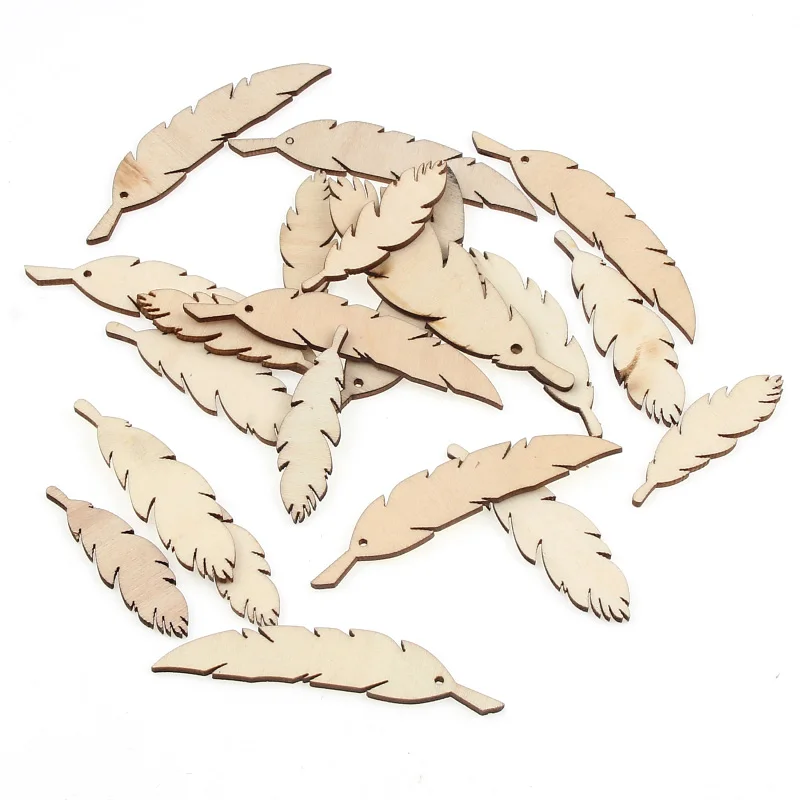 20pcs Mixed Wood Feather Home Decoration Scrapbookings DIY Wood Crafts For Wedding Festival Handmade Embellishment