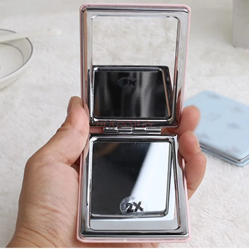 small mirror Portable mirror folding double-sided small leather mirror portable rectangular two-sided flip small mirror small