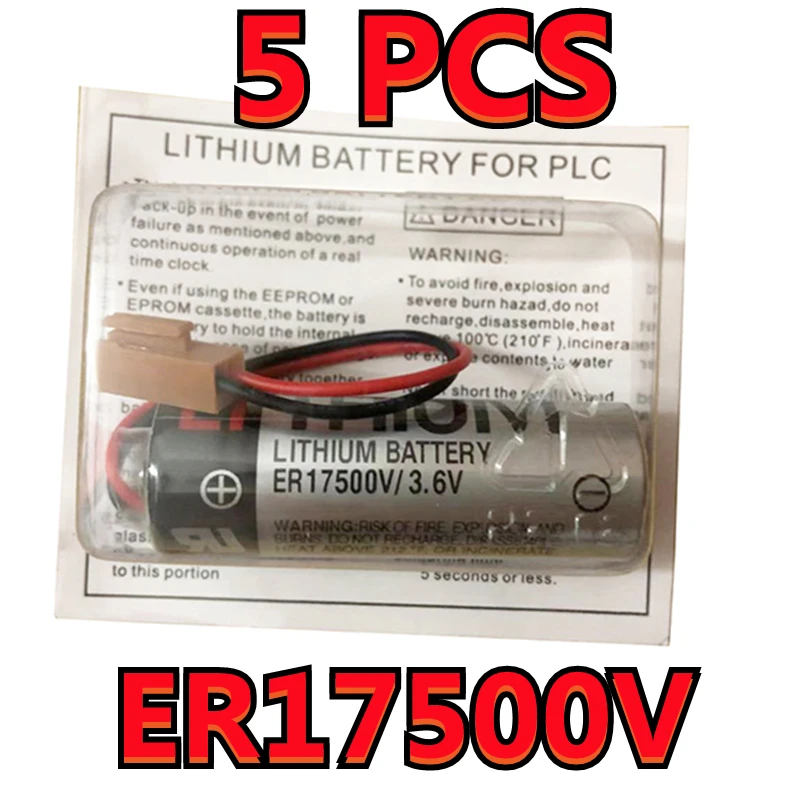 

5PCS New Battery For ER17500V ER17/50 3.6V 2700mAh PLC Lithium Battery With FANAC Brown Connectors (Customizable Plug)