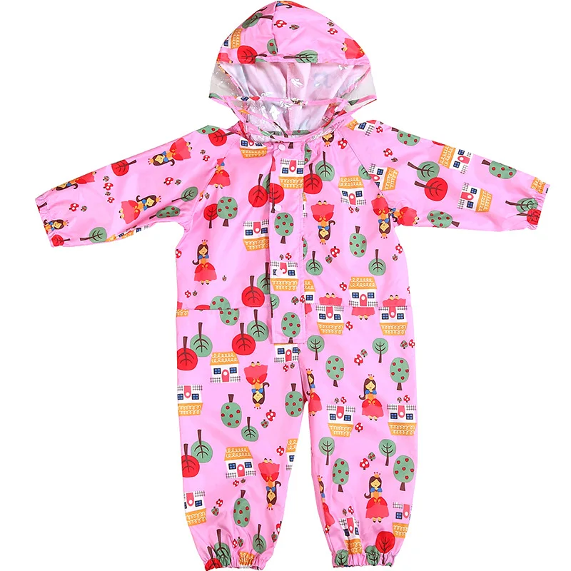 Children Girls Raincoats Fashion Animal Pattern Design Waterproof Rain Pants Kids Hooded Jumpsuit For Baby Boys 1-10 Ys Rainsuit