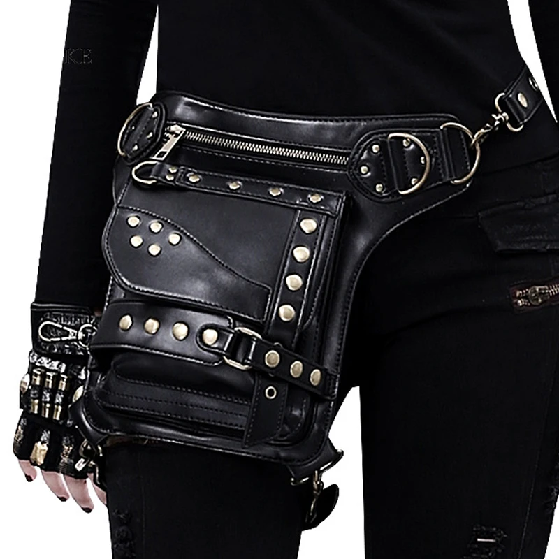 Steampunk Ladies Back Pack Industrial Retro Shoulder Bag for Female Diagonal Rivet Motorcycle Waist Bag Femme Punk Casual Bag