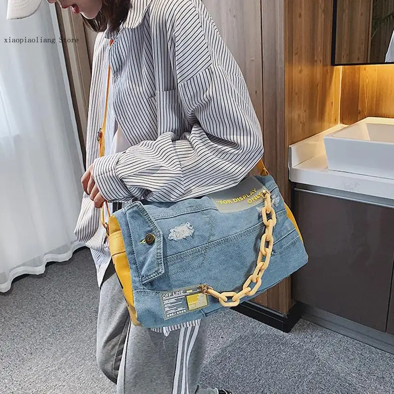 Women Bags Luxury Blue Jeans Crossbody Bag Female Big Purse Fashion Denim Women Shoulder Bags Large Capacity Travel Bag Designer