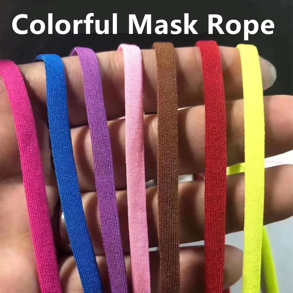 10Yard 5MM Colorful Mouth Mask Elastic Band String Face Mask DIY Rubber Band Tape Waist Rope Ear Cord Flat Ear Hanging Accessory