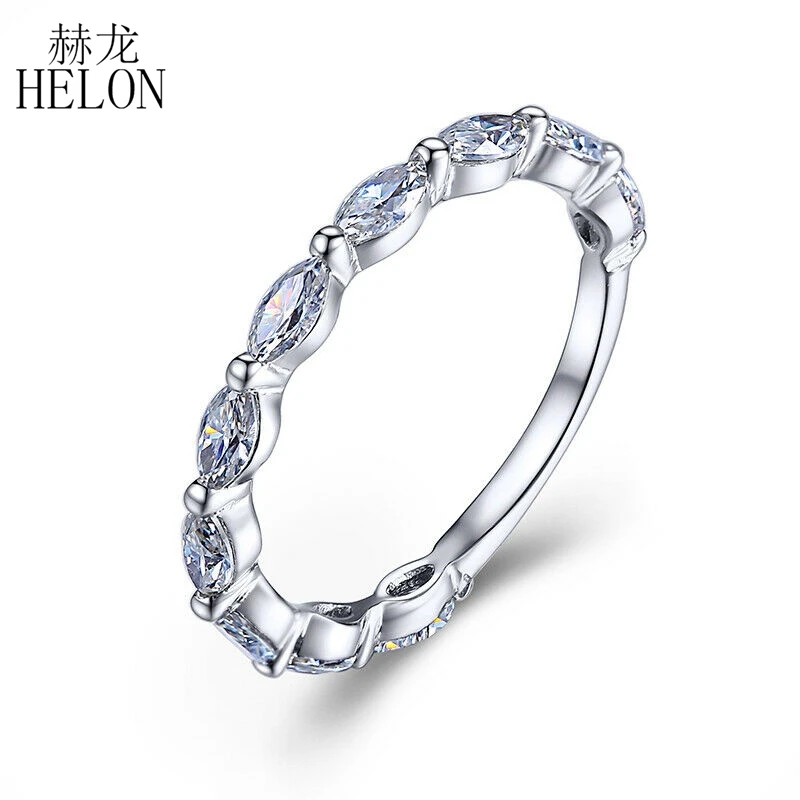 HELON 0.8ct Moissanite Ring Solid 14K White Gold Marquise Cut VVS/DEF Test Positive Moissanite Diamond Engagement Wedding Ring