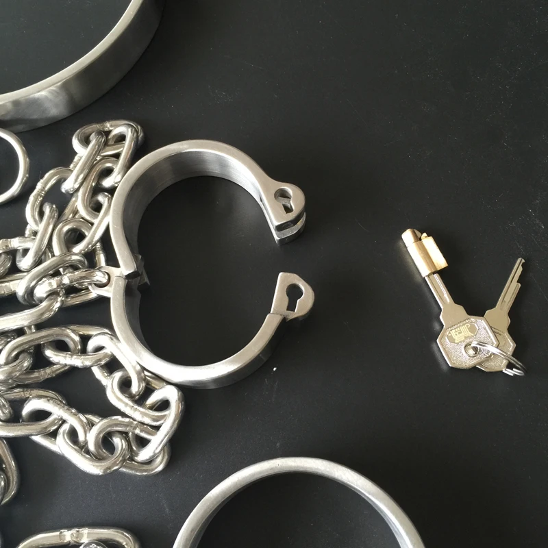 Stainless Steel Handcuffs Lockable Bondage Slave Neck Collar Ankle Cuff Restraints Fetish BDSM Sex Toys For Women Man Couples