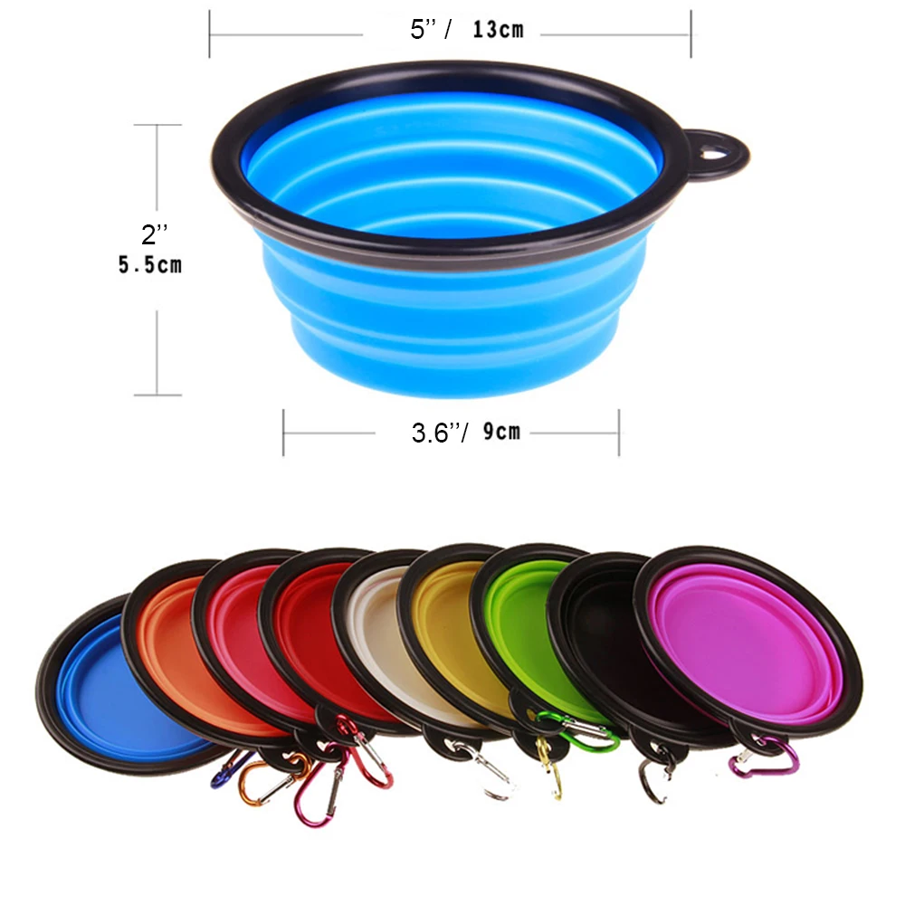 Pet Soft Dog Cat Folding Travel Bowl Puppy Portable Collapsible Foldable Pet Cat Food Water Feeding Silicone Bowls