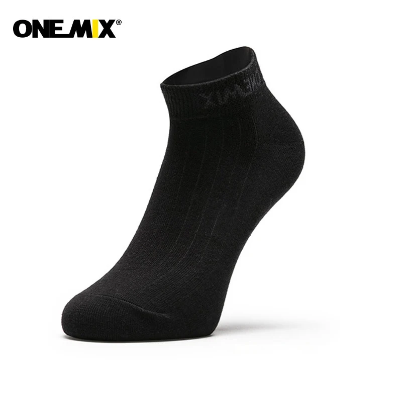 Onemix Brand 2 Pairs Men Running Socks Cotton Cushion Breathable Outdoor Sports Walking Hiking Crew Dress Black Deodorant Socks