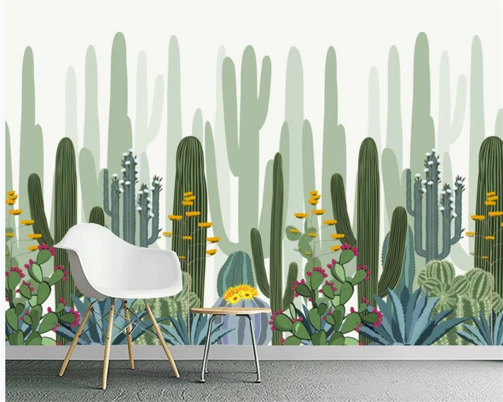 

beibehang Customized minimalist hand-painted Nordic succulent cactus background wallpaper decorative painting papier peint