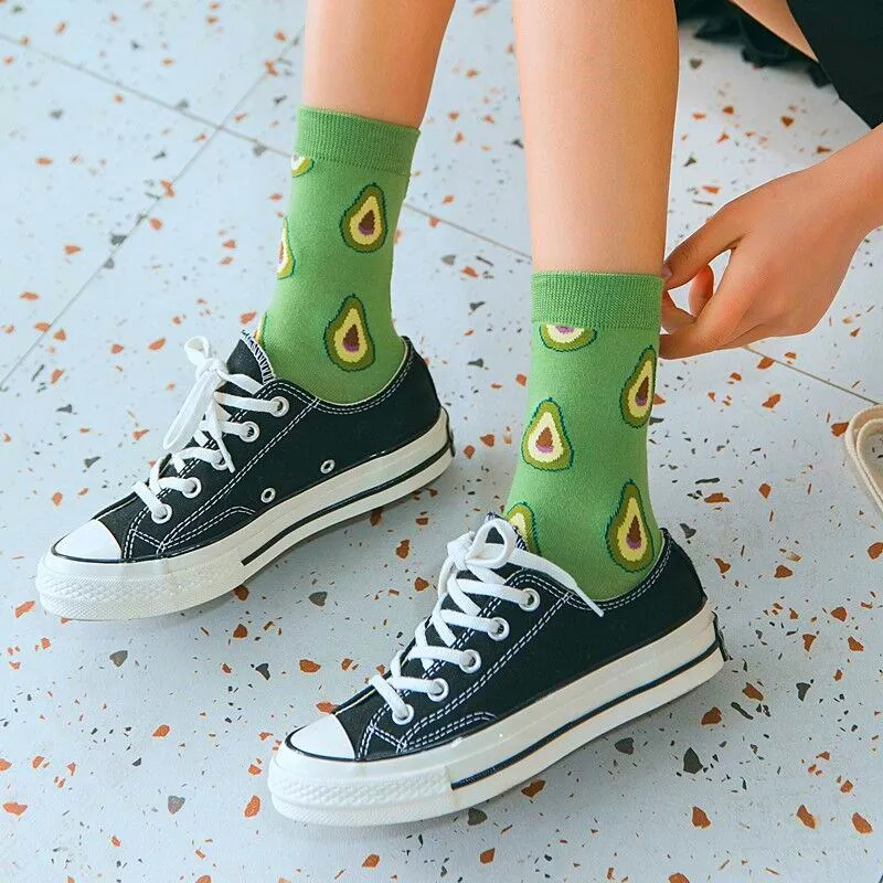 Women Funny Socks Spring Autumn Cartoon Socks Avocado Lemon Watermelon Peach Strawberry Banana Cotton Harajuku Casual Socks