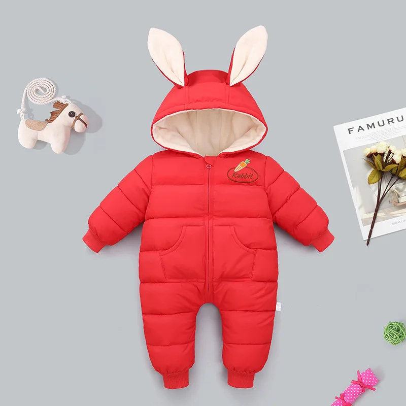 2023 Autumn Winter Overall For Children Infant Down Cotton Thickened Clothes Hooded Cartoon Baby Boys Girls Jumpsuit Baby Romper