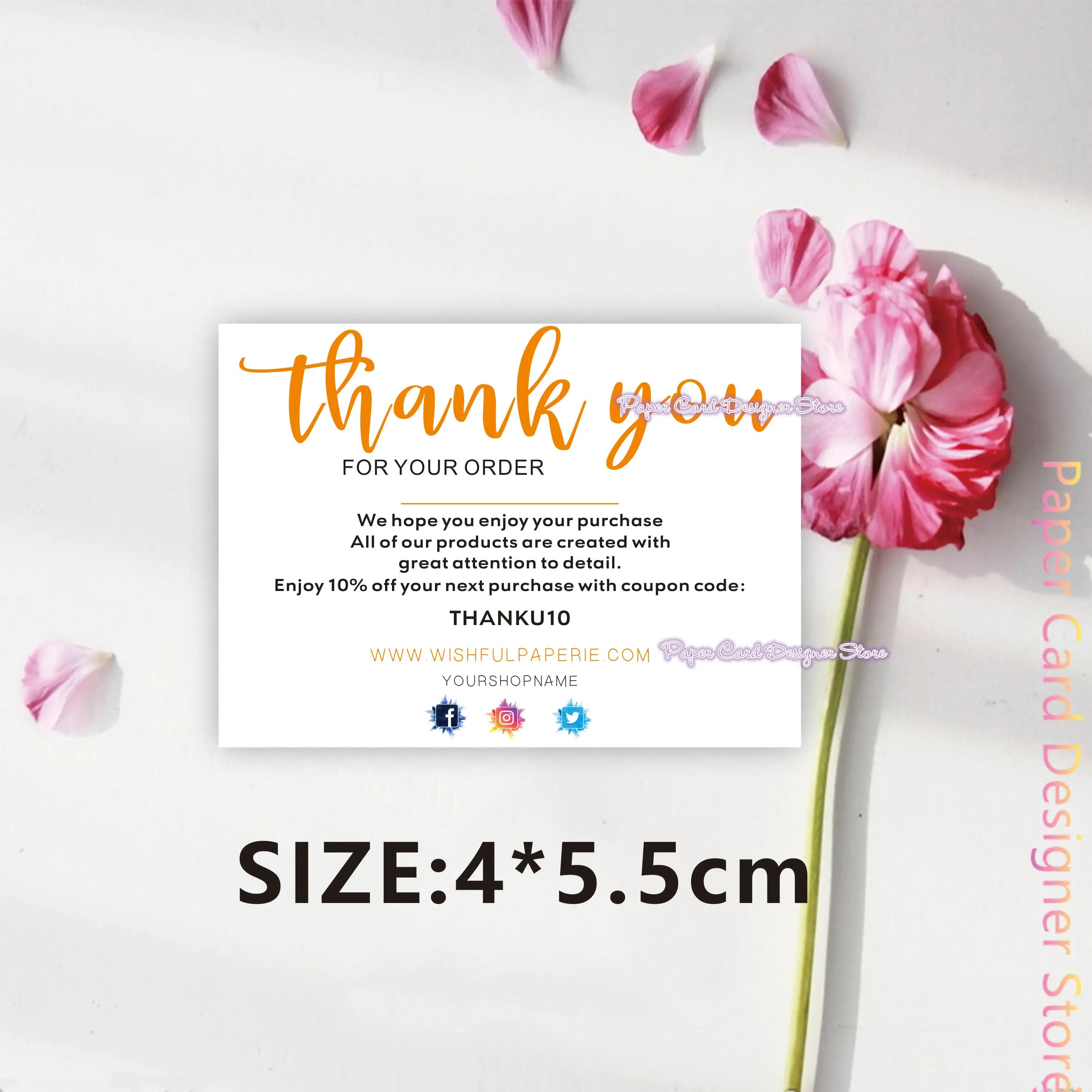 Customize Small Business Online Business Seller Business Thank You Package Insert Pink/Gold Thank You For Your Order Cards